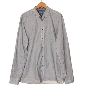 Ted Baker London Patterned Shirt Dots Grey Blue Cotton Flip Cuffs Men's XL